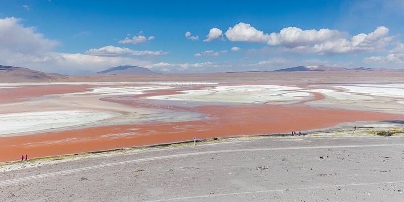 The red water and borax shores of Laguna Colorada